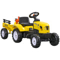 Porteur tracteur enfants avec remorque, râteau et pelle, tracteur à pédales 6 roues, charge 35 kg, pour 3+ ans, jaune