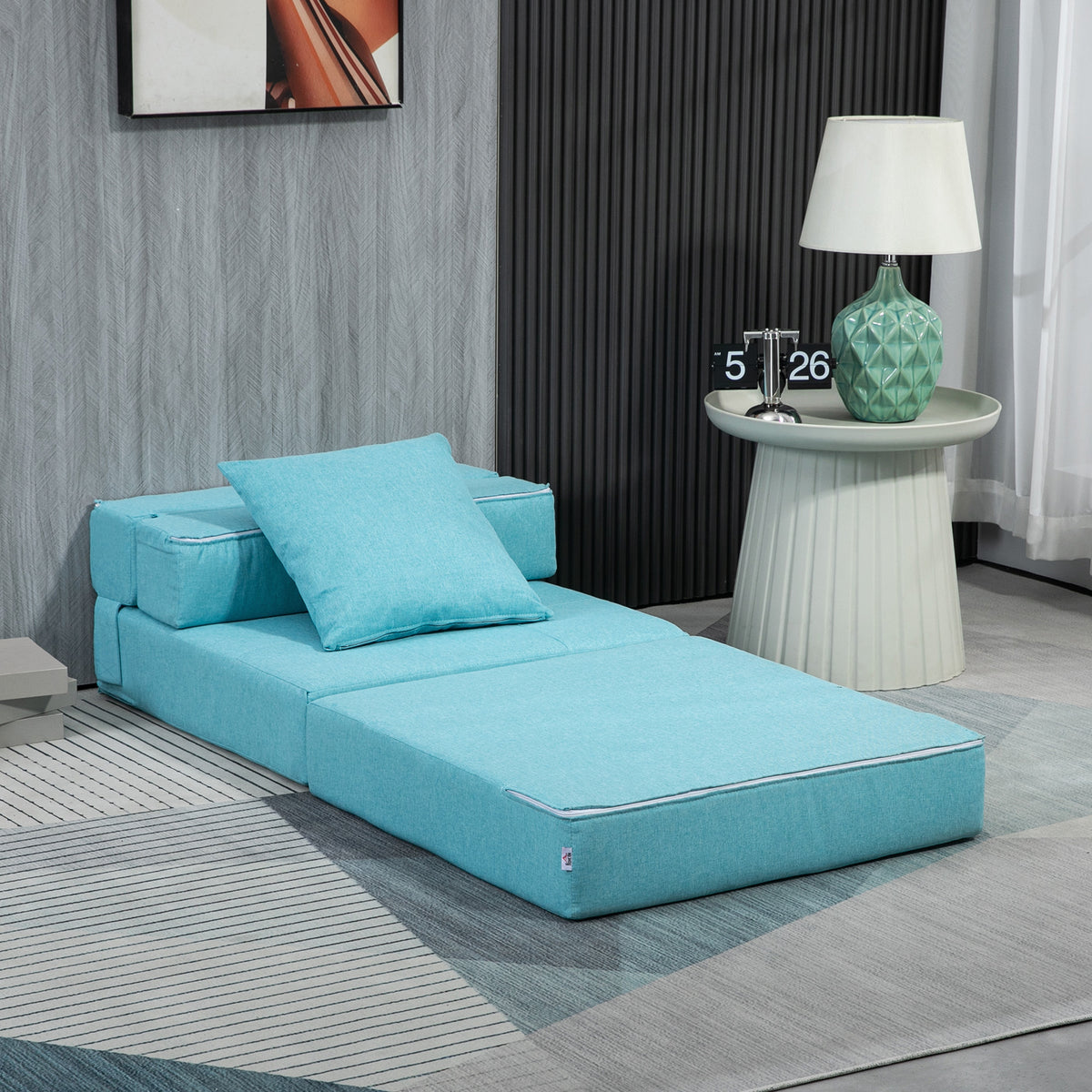 Chauffeuse canapé-lit convertible fauteuil 1 place avec 1 coussin déhoussable, tissu bleu