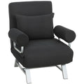 Fauteuil chauffeuse canapé-lit Convertible inclinable 1 Place Coussin lombaires accoudoirs piètement métal Lin Noir