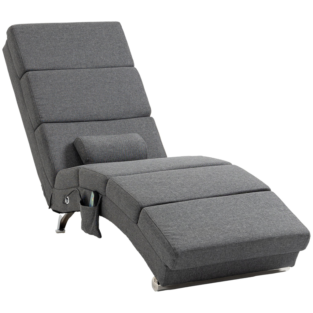 Fauteuil relax salon fauteuil de massage et chauffage meridienne avec télécommande et oreiller, tissu effet lin, gris