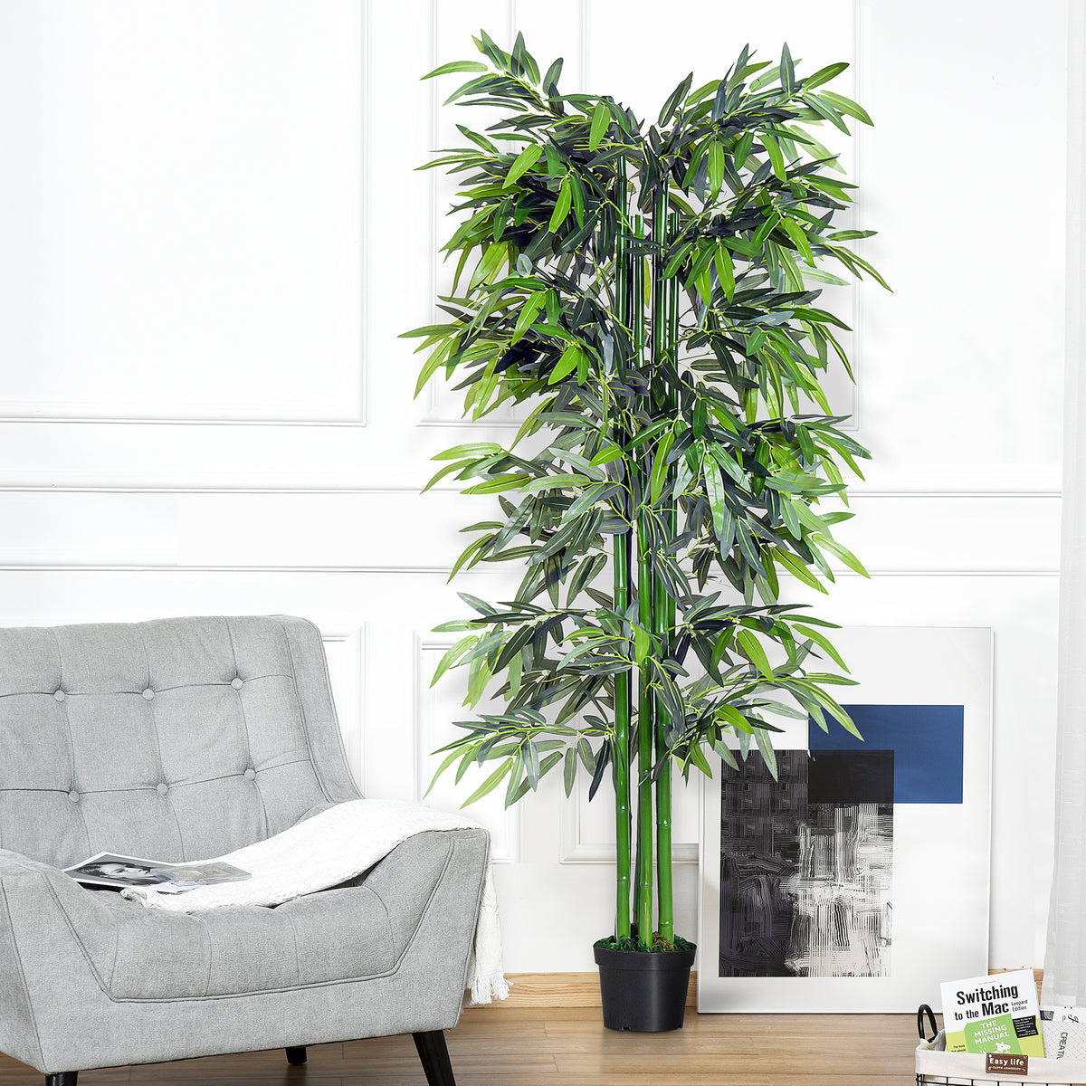 Bambou Artificiel XXL 1,80H m arbre artificiel Feuilles denses réalistes Pot Inclus Noir Vert-7
