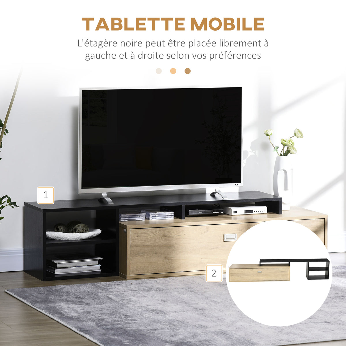 Meuble TV banc TV jusqu'à 65 pouces avec étagère amovible style contemporain porte basculante pour salon chambre-4