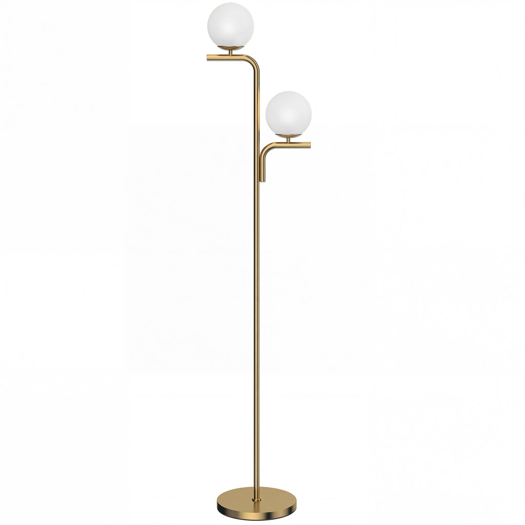 Lampadaire sur Pied Salon à Double Tête, Lampe sur Pied avec 3 Températures de Lumière, Abat-Jour en Verre, Doré-0