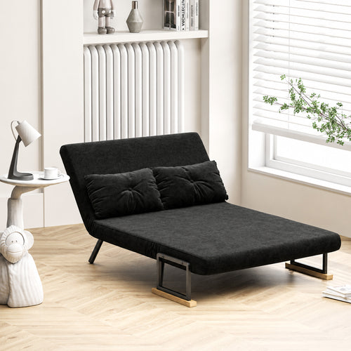 Canapé convertible 2 places 4 en 1, canapé-lit avec dossier réglable sur 5 niveaux, 2 coussins, 102 x 73 x 81 cm, noir-1