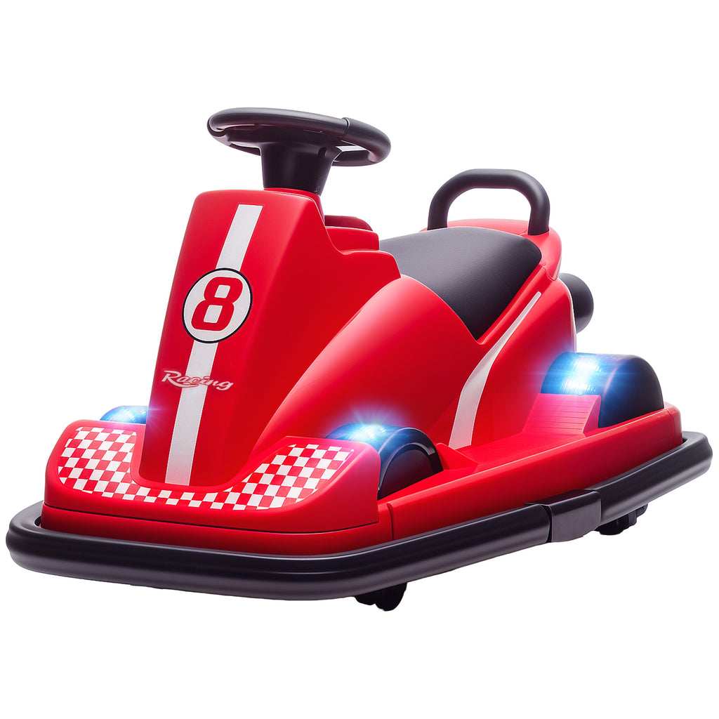 Auto-Tamponneuse Enfant 6V, Rotation à 360°, Musique, Klaxon, Démarrage Doux, 2,5 km/h, pour Âges 3-8, 74x53x48cm, Rouge