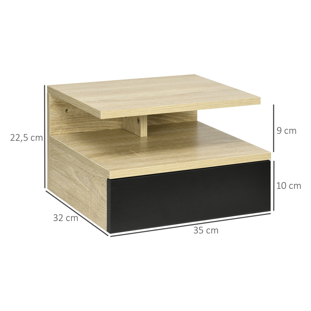 Lot de 2 Tables de Chevet murales - Lot de 2 Tables de Nuit - tiroir Coulissant, Niche, Plateau - Noir Chêne-2