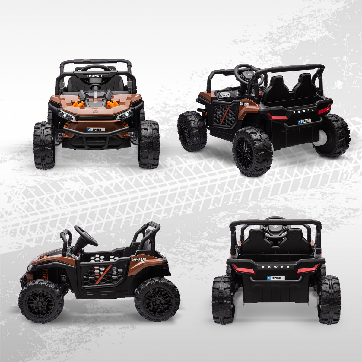 Voiture électrique enfant UTV buggy électrique enfant avec télécommande 2.4Ghz 2 moteurs 103L x 69l x 59H cm marron