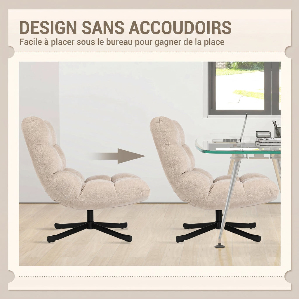 Fauteuil Salon sans Accoudoirs, Chaise Pivotante en Tissu Chenille, Assise Large, 75 x 95 x 90 cm, Crème-5