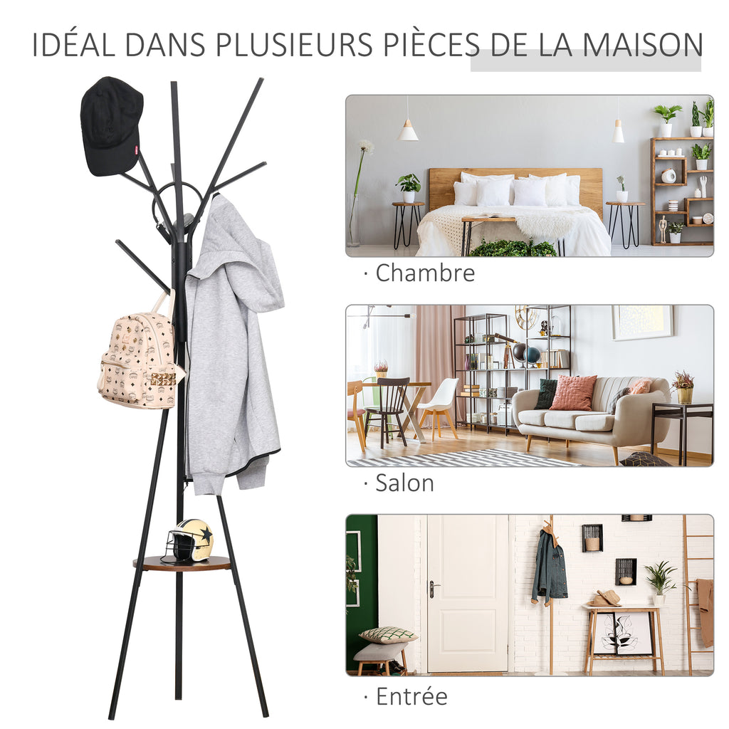 Porte-manteau trépied design contemporain branches étagère + 9 patères dim. 45L x 45l x 180H cm métal marron-5