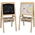 Tableau chevalet enfant ardoise double face tableau blanc tableau à craie rouleau papier 58 x 50,5 x 109 cm naturel-0