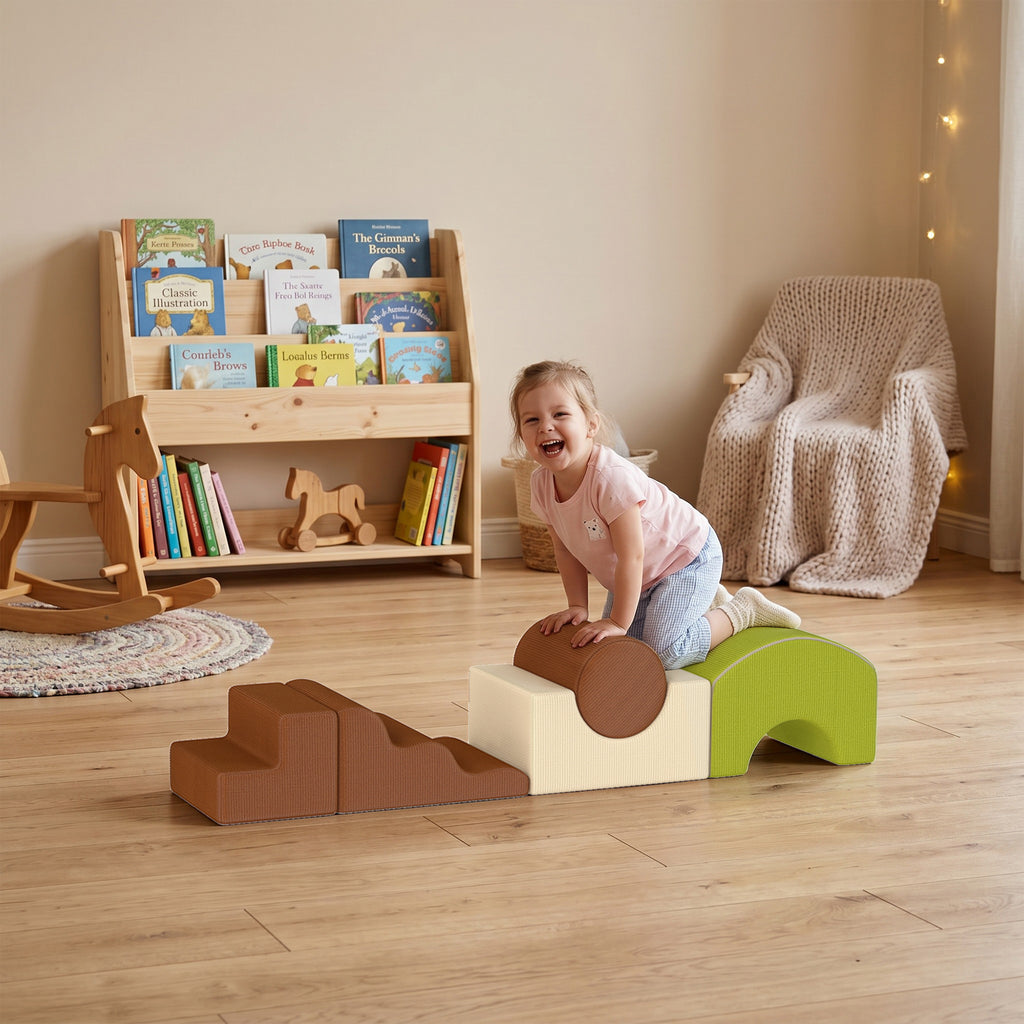 Parcours motricité bébé 5PCS, module en mousse souple avec housse en velours côtelé, multicolore