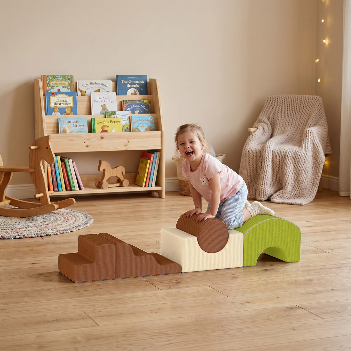 Parcours motricité bébé 5PCS, module en mousse souple avec housse en velours côtelé, multicolore