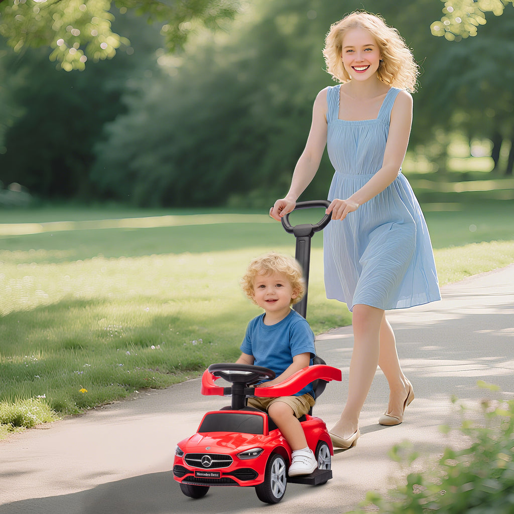 Porteur enfants Mercedes-Benz sous licence, porteur voiture à pousser avec poignée amovible, 91 x 40 x 83 cm, rouge