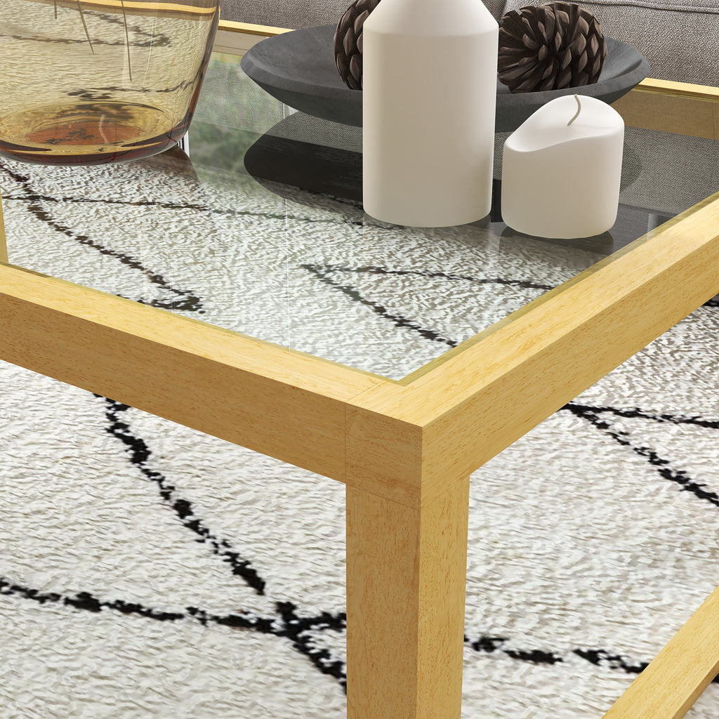 Table basse rectangulaire table de salon avec plateau en verre trempé cadre en bois d'hévéa dim. 100L x 60l x 35H cm-7