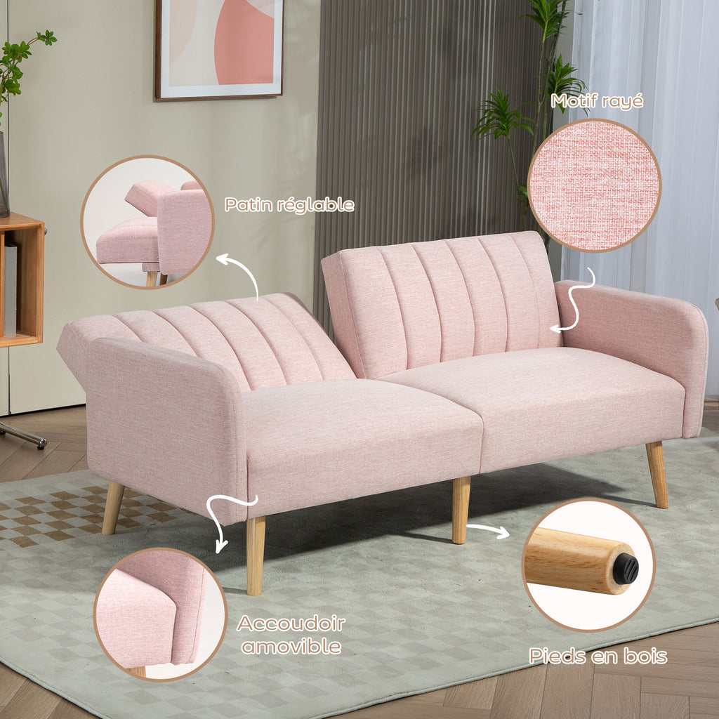 2 Személyes Ágyékanapé – Skandináv Design, Rózsaszín, Len Hatású Szövet