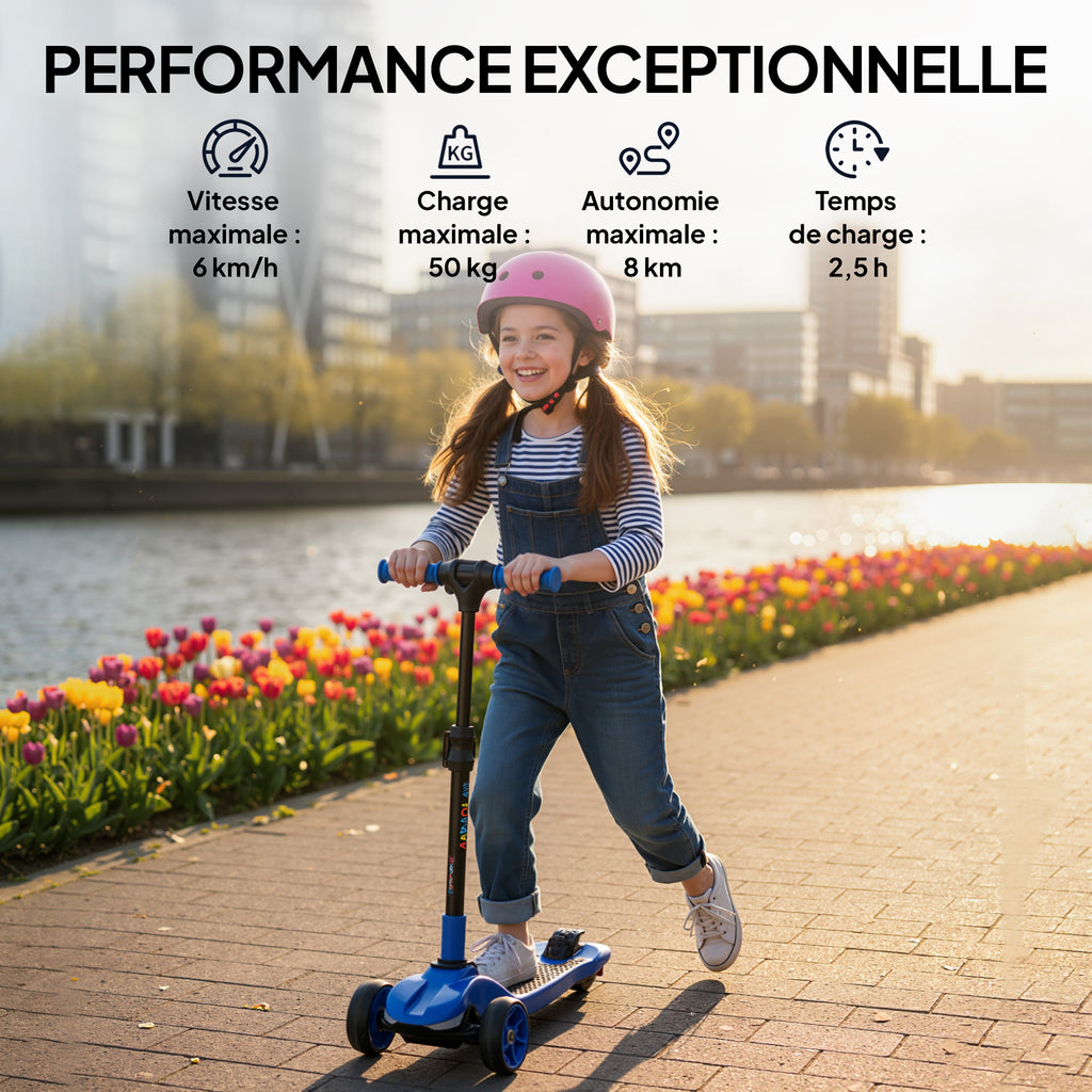 Trottinette électrique pour enfant 6 à 10 ans, pliable 3 roues démarrage zéro, vitesse maximale 8 km/h 64x29x83cm bleu-6