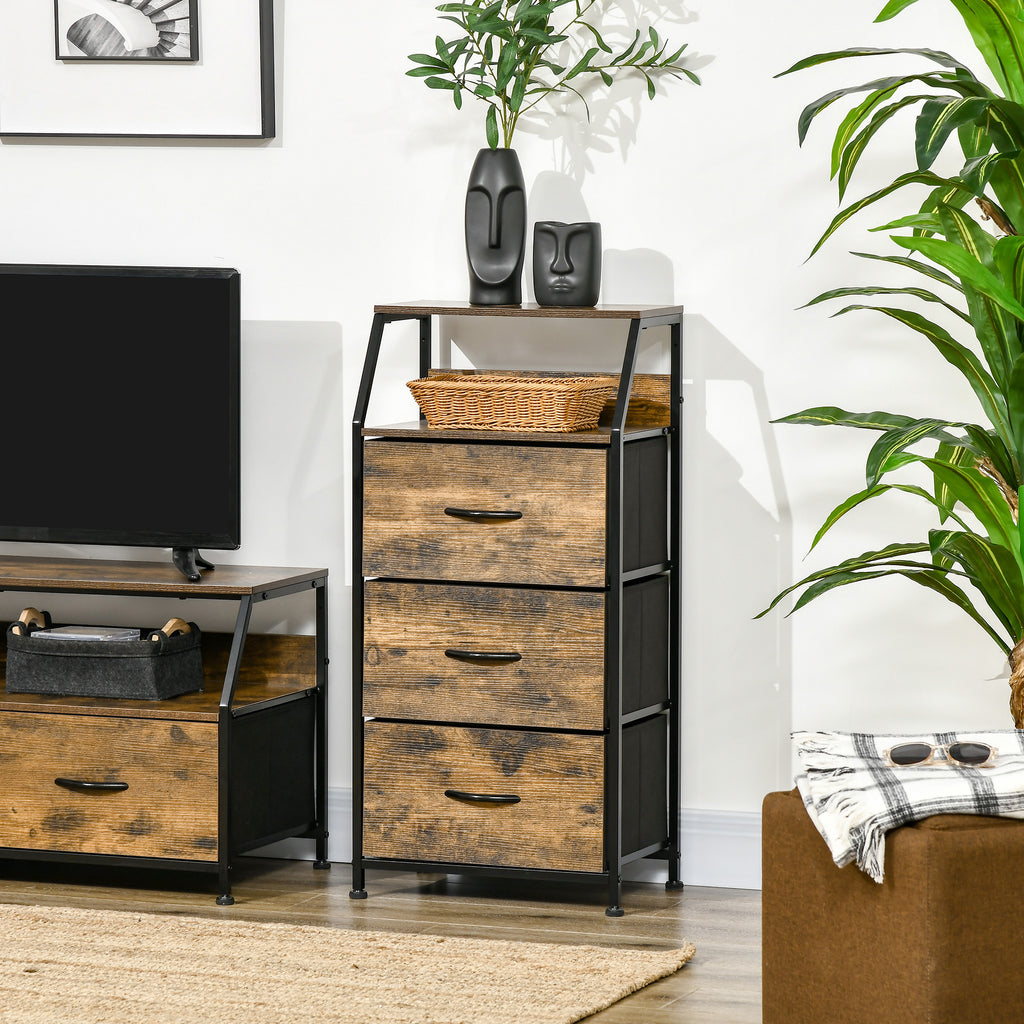 Meuble de rangement style industriel commode 3 tiroirs en tissu amovibles et 2 étagères - 44 x 29 x 92 cm - bois et métal-9