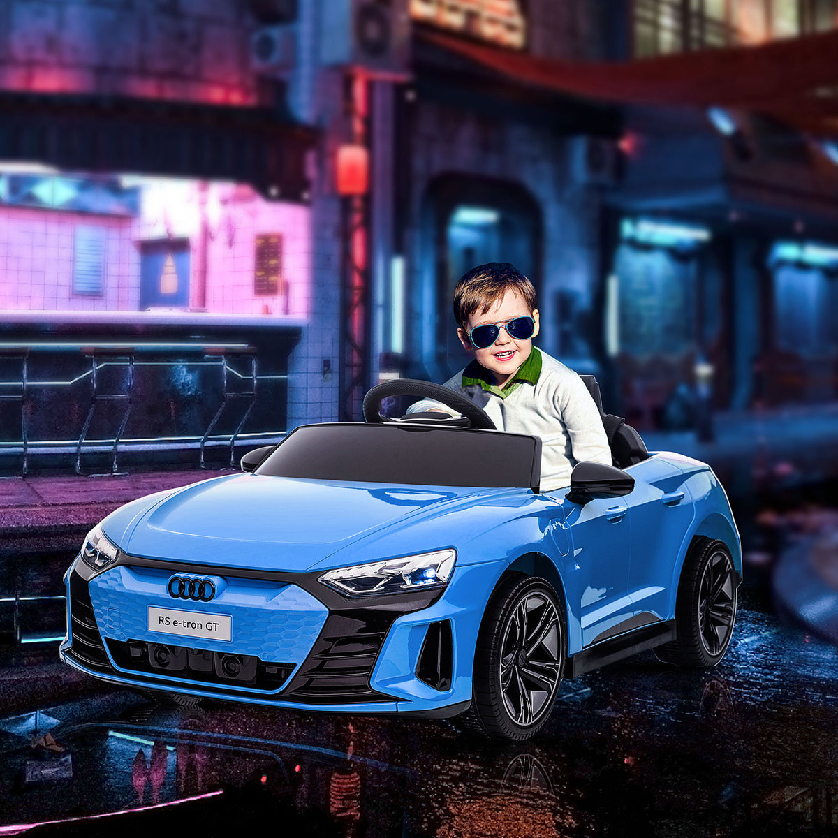 Voiture électrique enfant 12 V - véhicule électrique avec télécommande parentale fournie - V. Max. 5 Km/h - effets sonores, lumineux - Audi RS E-tron GT bleu