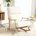 Fauteuil à bascule, rocking chair en velours teddy avec assise rembourré, dossier ergonomique, 65 x 90 x 98 cm, crème