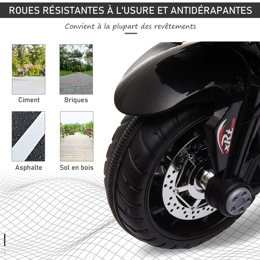 Moto électrique enfants 3 roues 6 V, voiture électrique enfants avec effets lumineux et sonores, vitesse 3 km/h, pour 3 à 5 ans, charge 25 kg, noir et rouge