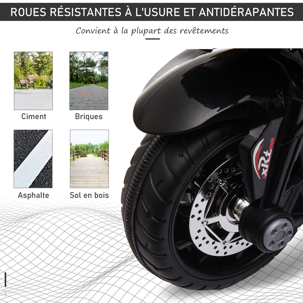 Moto électrique enfants 3 roues 6 V, voiture électrique enfants avec effets lumineux et sonores, vitesse 3 km/h, pour 3 à 5 ans, charge 25 kg, noir et rouge