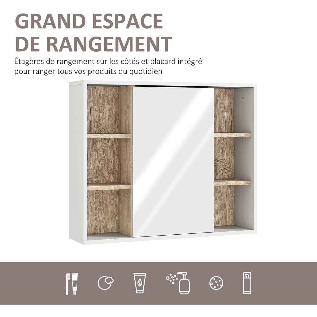 Armoire murale, meuble salle de bain avec miroir, miroir salle de bain avec rangement, placard à portes et 6 compartiments ouverts, 60 x 14,5 x 49,4 cm, blanc-3