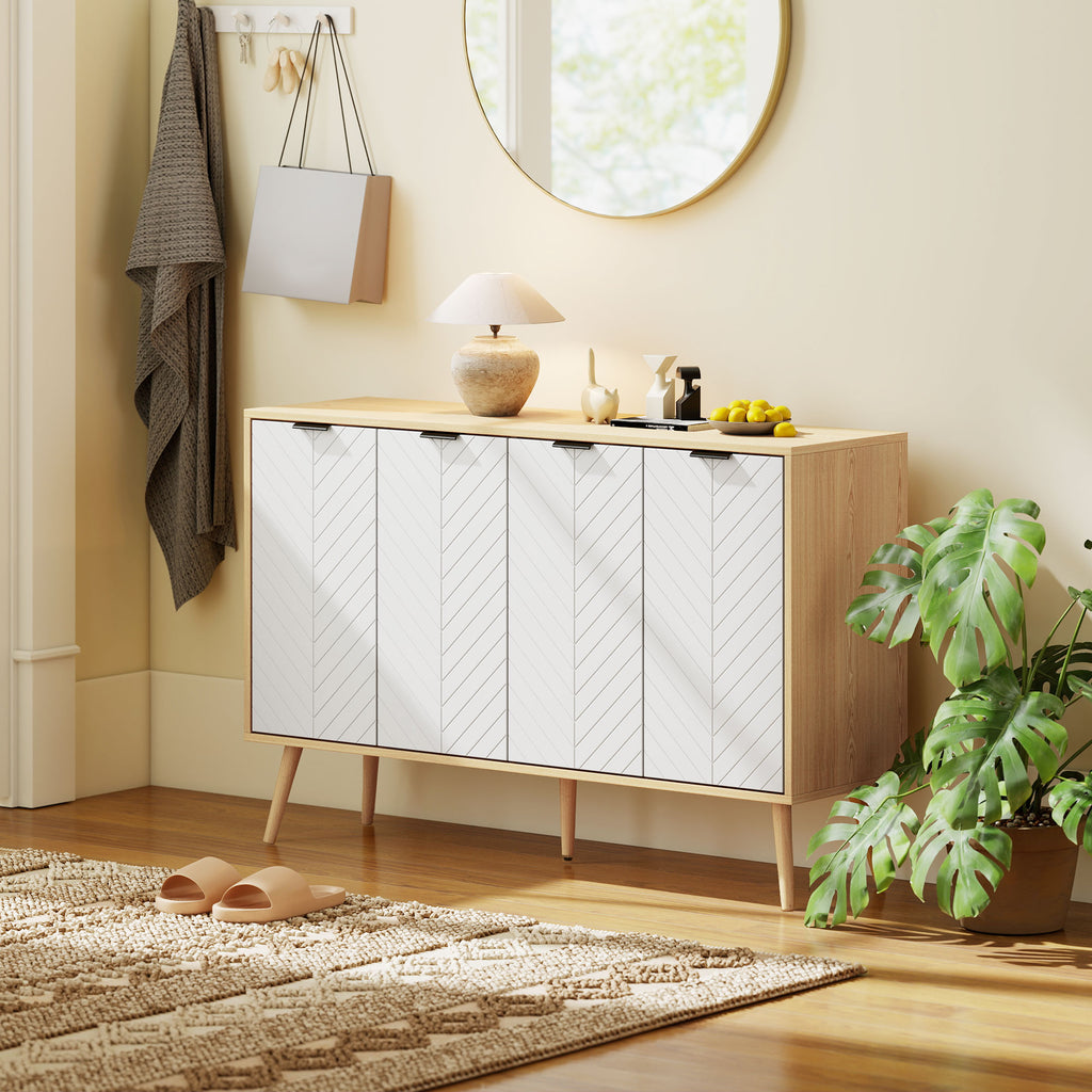 Buffet bas meuble de rangement 2 placards 4 portes motif chevrons étagères réglables 120 x 35 x 77,4 cm blanc-9