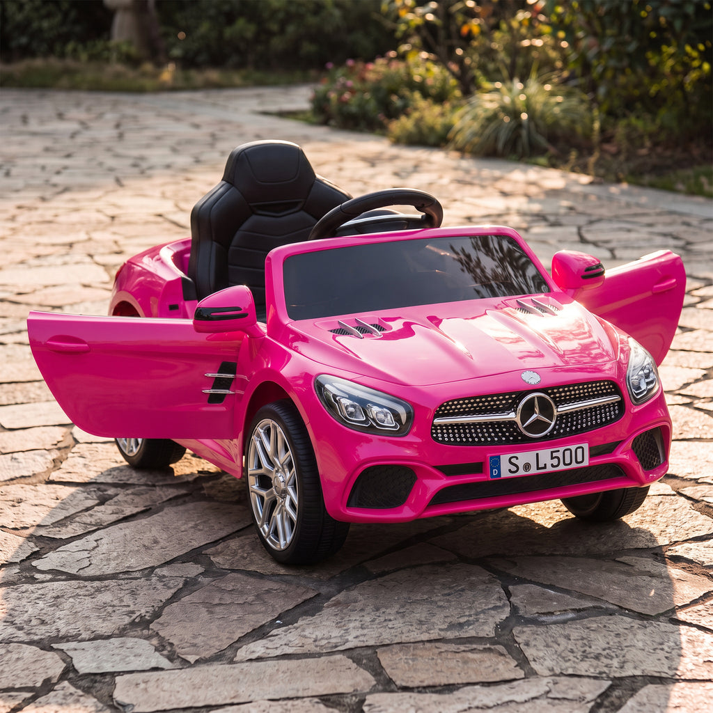 Voiture Électrique Enfants 12V Mercedes-Benz SL500, 3-5 km/h, 2 Moteurs, Télécommande 2,4G, pour 3-5 Ans, Rose