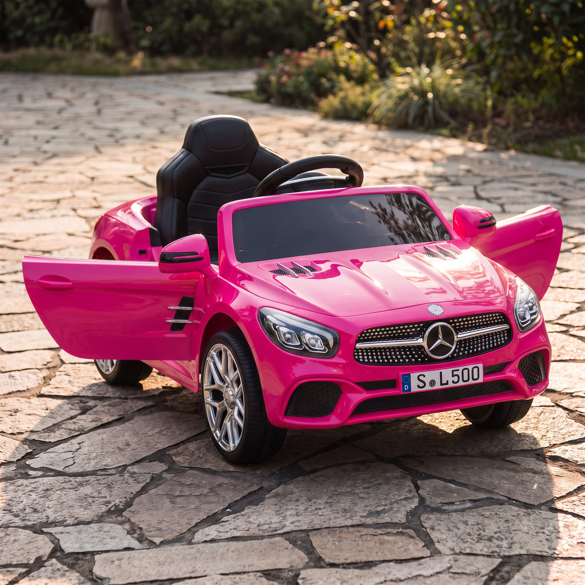 Voiture Électrique Enfants 12V Mercedes-Benz SL500, 3-5 km/h, 2 Moteurs, Télécommande 2,4G, pour 3-5 Ans, Rose