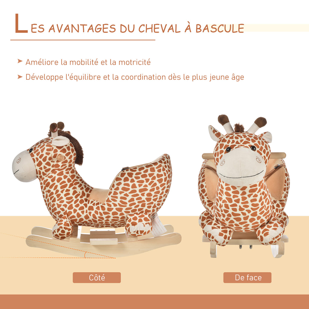 Jouet à Bascule modèle girafon Ceinture de sécurité Fonction Musicale 32 Pistes pour Enfant 18+Mois Marron Beige