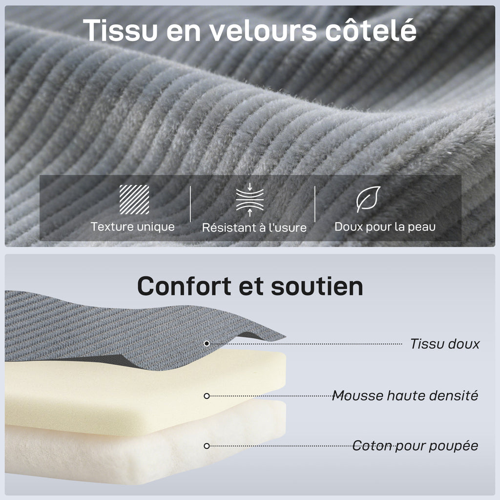 Fauteuil de sol pliable en velours côtelé, matelas de sol avec dossier réglable en 5 positions, 59 x 230 x 15 cm, gris-6