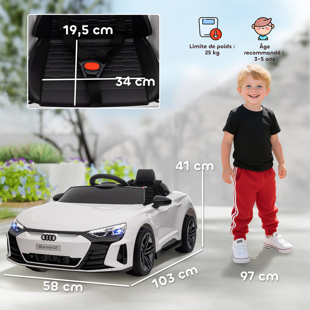 Voiture électrique enfant 12 V - véhicule électrique avec télécommande parentale fournie - V. Max. 5 Km/h - effets sonores, lumineux - Audi RS E-tron GT blanc