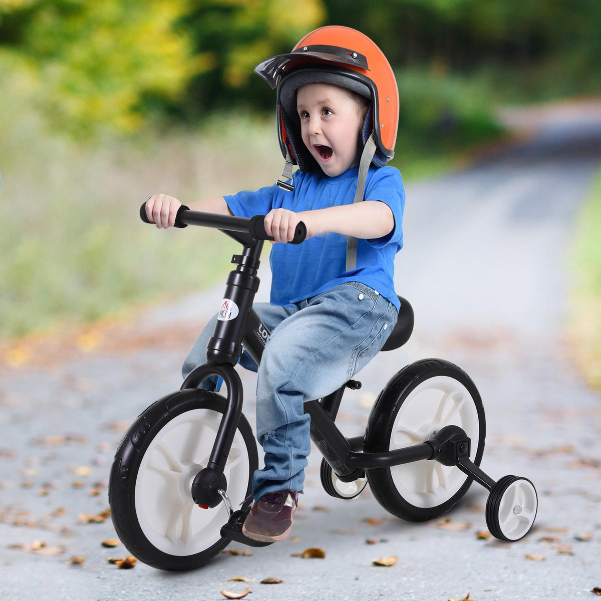 Vélo Enfant draisienne 2 en 1 roulettes et pédales Amovibles Roues 12" Hauteur Selle réglable pour enfants de 2 à 5 ans Acier Noir