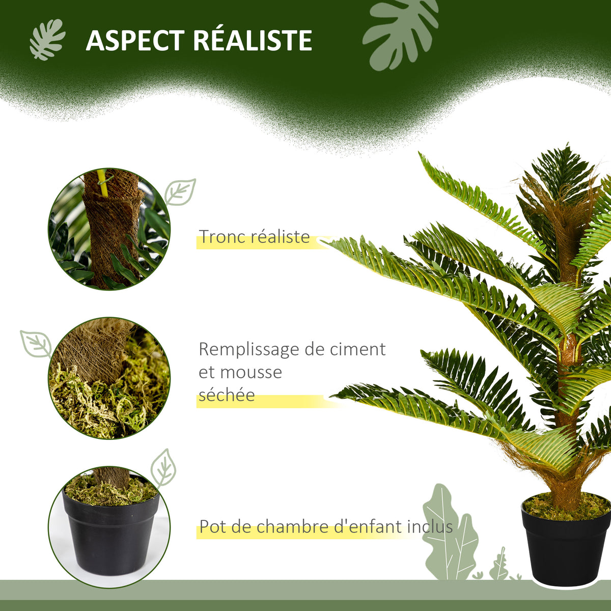 Élethű műpálma cserépben – 18 PEVA levéllel, 85 cm