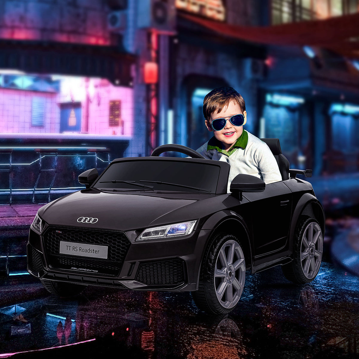 Voiture électrique enfant véhicule électrique enfant Audi TT RS 12 V 30 W V. Max. 3 Km/h télécommande 2,4G Effets sonores + Lumineux Noir