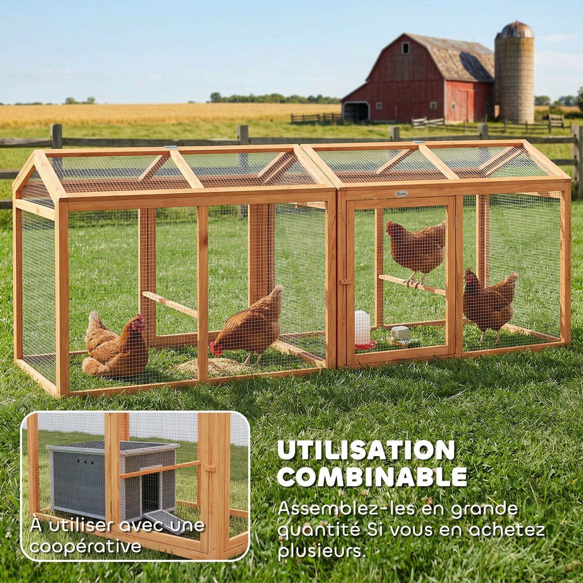 Enclos Poulailler en Bois avec Perchoir et Doubles Portes, Poulailler modulable pour jardin 104 x 70,5 x 84 cm, Orange-4