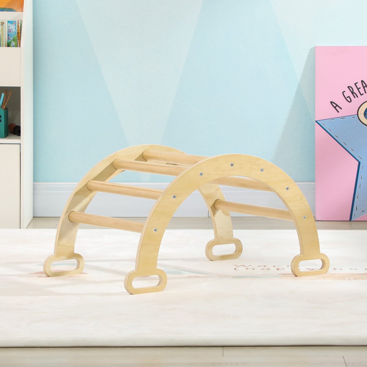 Arche escalade enfants bascule en bois d'intérieur pour garçons & filles, tout-petits de 18 à 48 mois, bois naturel