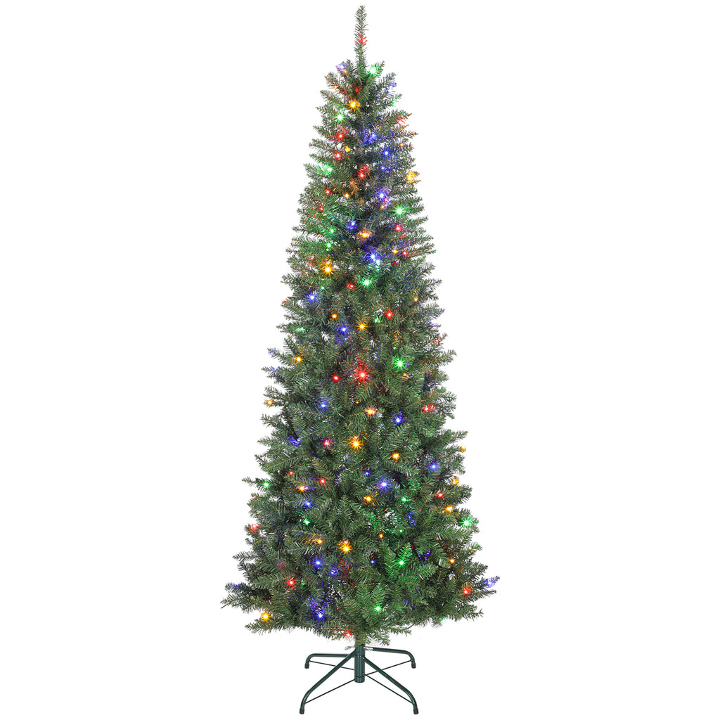 Sapin de Noël artificiel 210 cm, arbre de Noël fin avec 350 lumières, 1273 pointes, support en métal pliable, vert-0