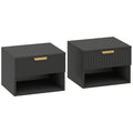 Lot de 2 tables de chevet suspendues, tables de nuit murales avec tiroir et niche, moderne, 40x34x29cm, noir-0