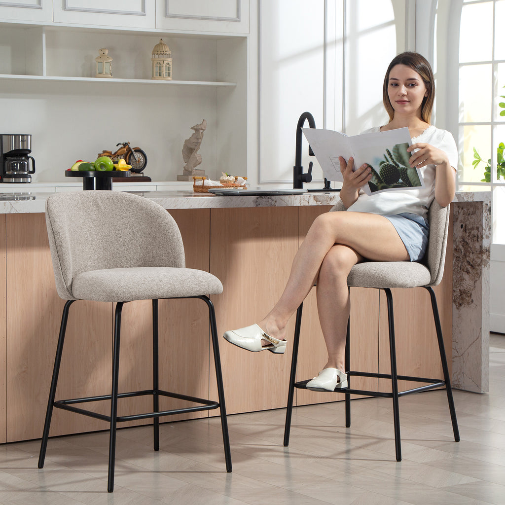 Lot de 2 Tabourets de Bar, Chaises de Bar, Repose-Pieds et Dossier, Tissu Effet Lin, Hauteur d'Assise 68cm, Gris Clair-7