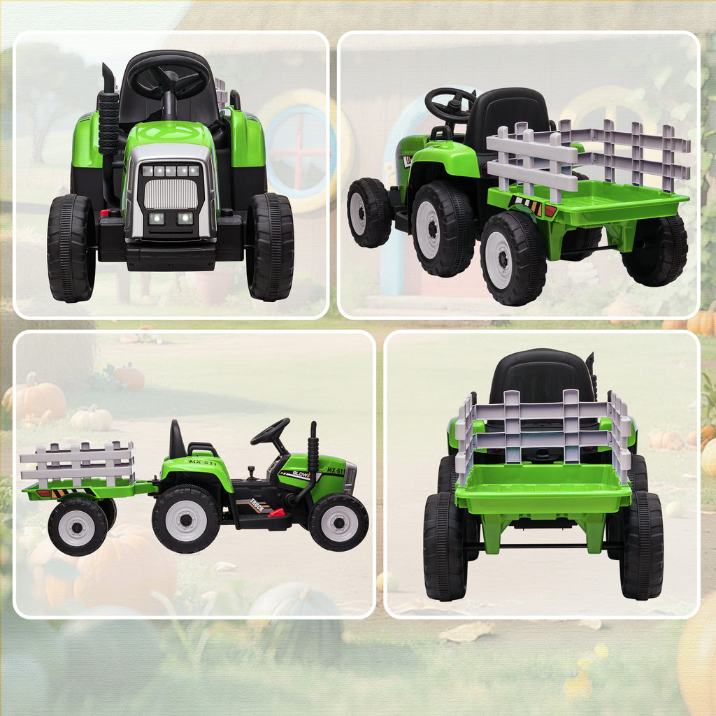 Tracteur électrique avec remorque amovible, pour enfants de 3 à 6 ans avec télécommande MP3 musique affichage lumières