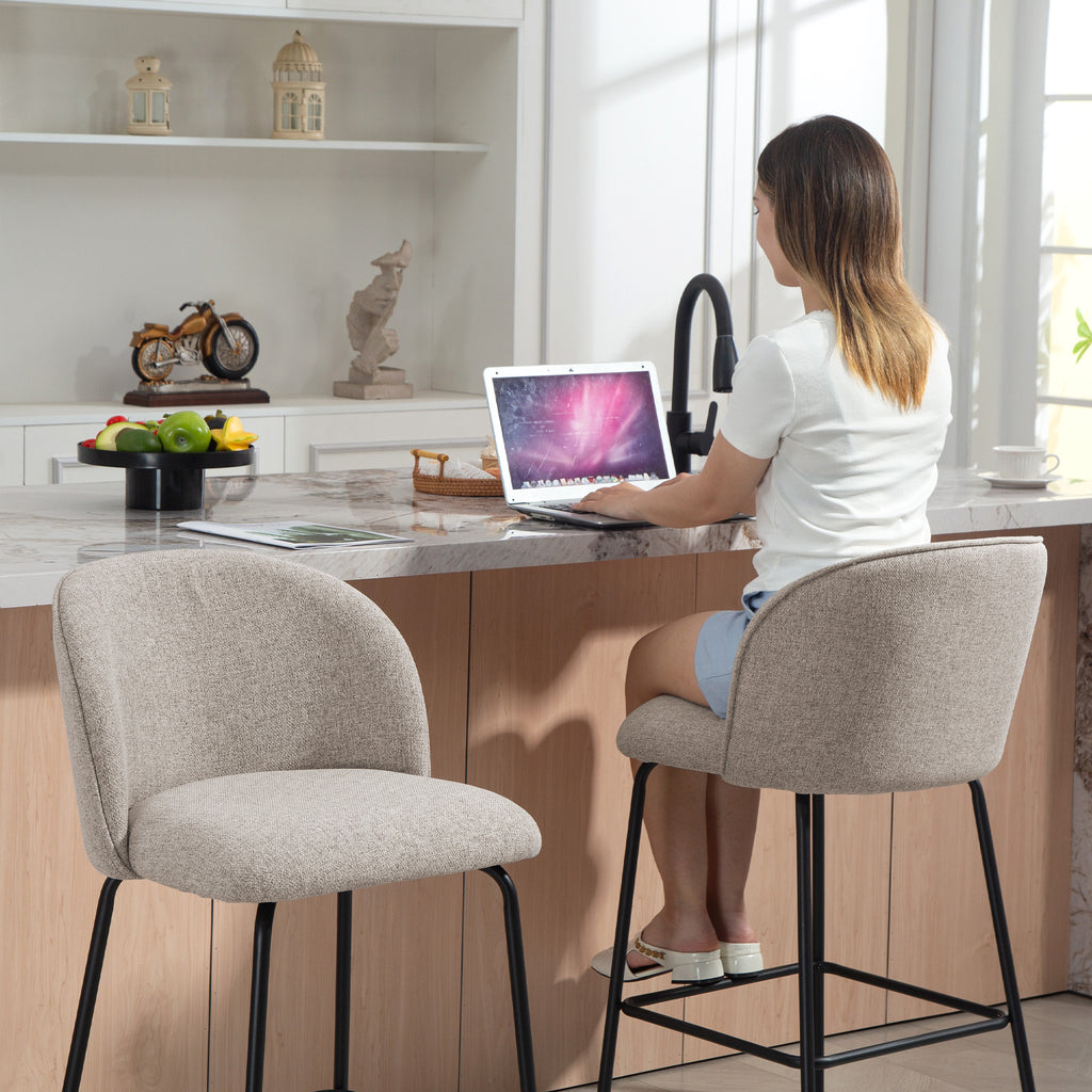 Lot de 2 Tabourets de Bar, Chaises de Bar, Repose-Pieds et Dossier, Tissu Effet Lin, Hauteur d'Assise 68cm, Gris Clair-8