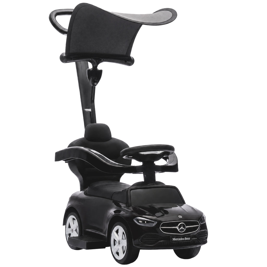 Porteur Enfants 3 en 1 Mercedes-Benz sous Licence, Garde-Corps, Espace de Rangement, Klaxon, 83x40x90cm, Noir