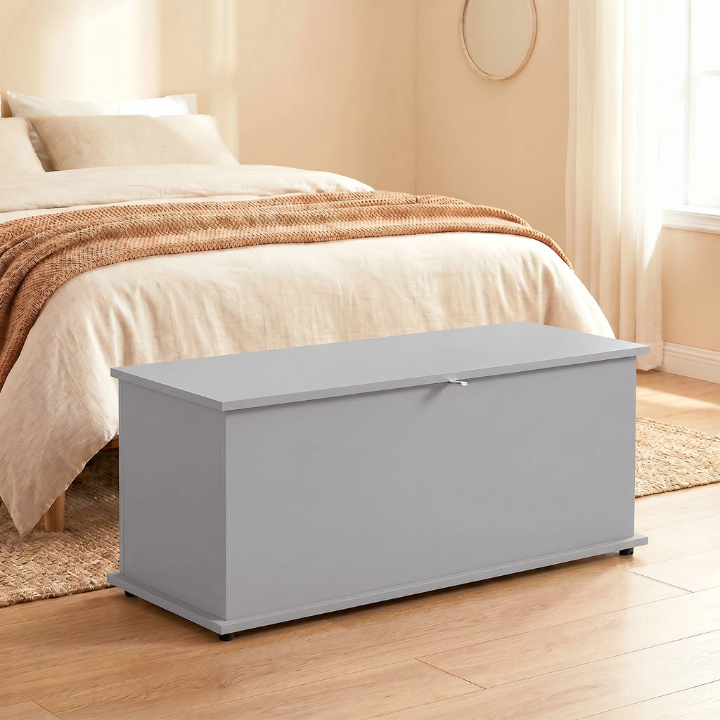Coffre de rangement, banc de rangement avec couvercle rabattable et charnières de sécurité, 100 x 40 x 40 cm, gris-1