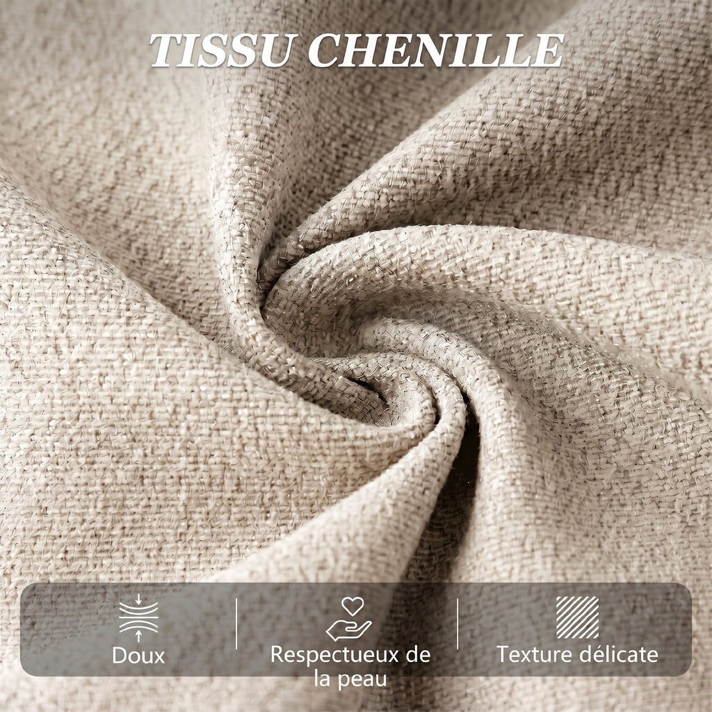 Canapé Convertible 2 Places, Canapé-Lit en Chenille 190cm, Dossier Rabattable, Assise et Accoudoirs Larges, Beige-5